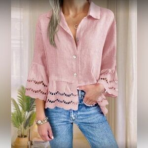 Elegant Lace Detail Button Down Top